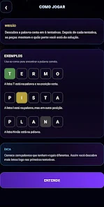 Tela de instruções do Desafio do Termo
